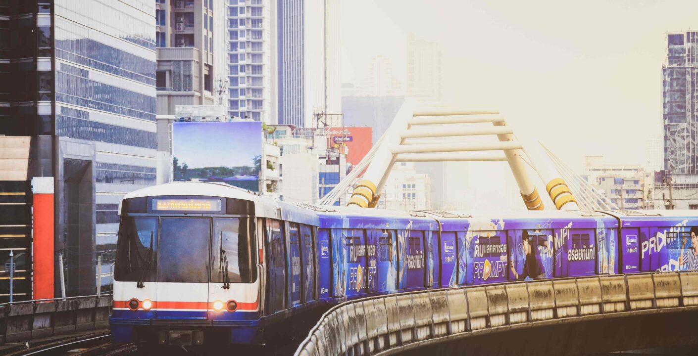 bts sky train is running downtown bangkok sky train is fastest transport mode bangkok