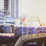 bts sky train is running downtown bangkok sky train is fastest transport mode bangkok